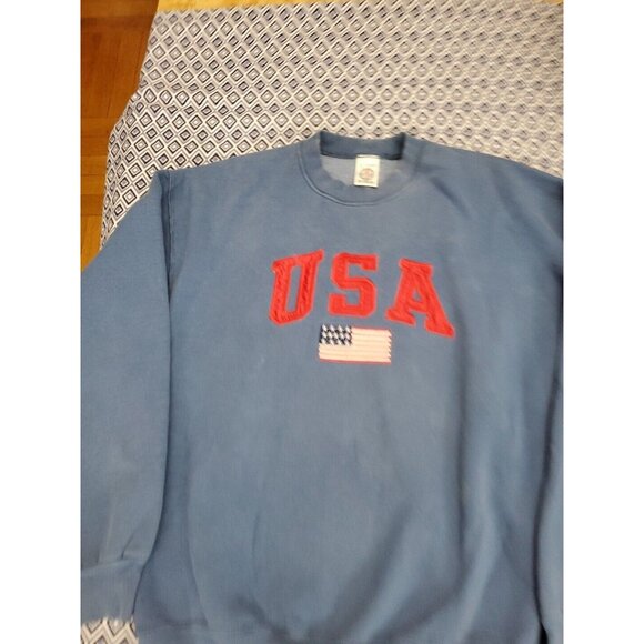 Vintage USA 90s Blue Sweater Men's Size XL American Flag - Picture 2 of 16